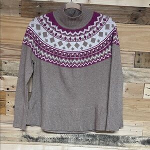 Tahari size Large Brown, White, and Pink  Mock-neck Soft and Stretchy Sweater